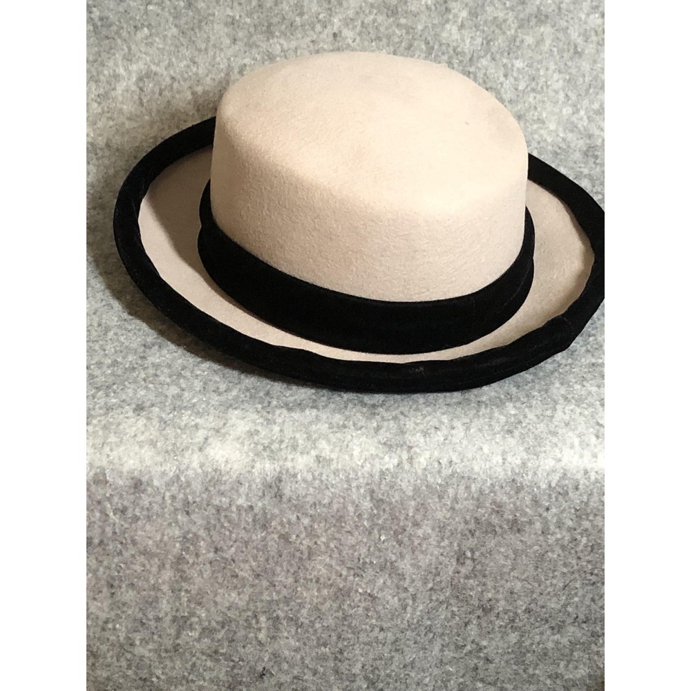 Bollman Hat Co Hat Boater Fitted Womens Beige Black Wool Doeskin Felt